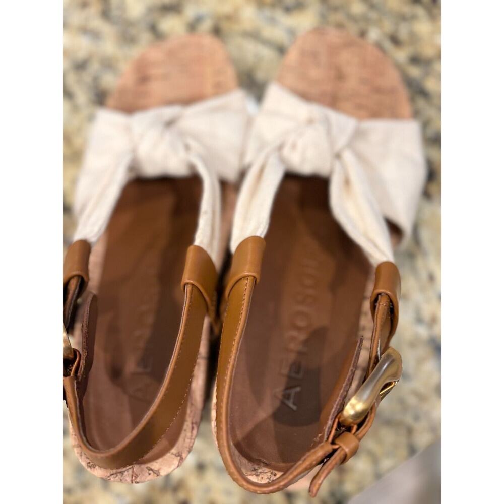 Women’s Tan & Cream Cork Wedge Sandal with Knot Detail - Picture 6 of 8